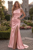 One Shoulder Mermaid Blush Ruched Prom Dress