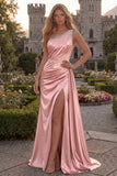 Sparkly One Shoulder Dark Green Ruched Prom Dress