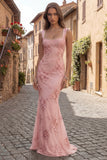 Mermaid Yellow Pearled Appliqued Square Neck Prom Dress