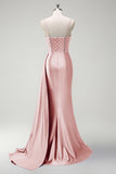 Royal Blue Mermaid Beaded Corset Prom Dress with Sash