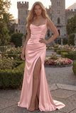 Burgundy Mermaid Satin Cowl Neck Maxi Prom Dress