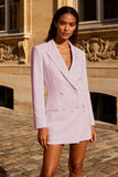 White Double Breasted Peak Lapel Work Dress