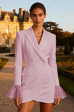 White Peak Lapel Work Dress with Long Sleeves