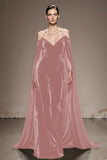 Black Off The Shoulder Velvet Evening Dress with Cloak