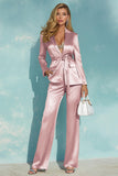Champagne Satin 2-Piece Women Work Suits With Sash