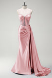 Royal Blue Mermaid Beaded Corset Prom Dress with Sash
