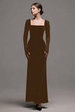 Velvet Square Neck Long Sleeve Sheath Black Tie Dress