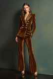 Dark Green Double Breasted Velvet 2-Piece Women Business Suits