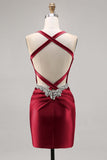 Dark Green Corset Satin Bodycon Homecoming Dress with Rhinestones