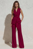 Notched Lapel White Sleeveless Women Suits with Sash