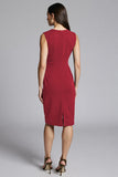 Navy Sheath V-Neck Midi Dress