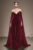 Black Off The Shoulder Velvet Evening Dress with Cloak