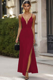 Sheath Spaghetti Straps Black Tie Dress with Slit