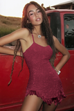 Sparkly White A Line Spaghetti Straps Mini Dress with Tassels