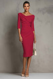 Ivory Sheath V-Neck Midi Dress With Half Sleeves