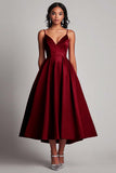 A Line Spaghetti Straps Red Formal Dress