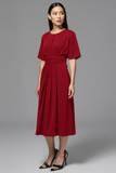 Navy A Line Round Neck Midi Work Dress