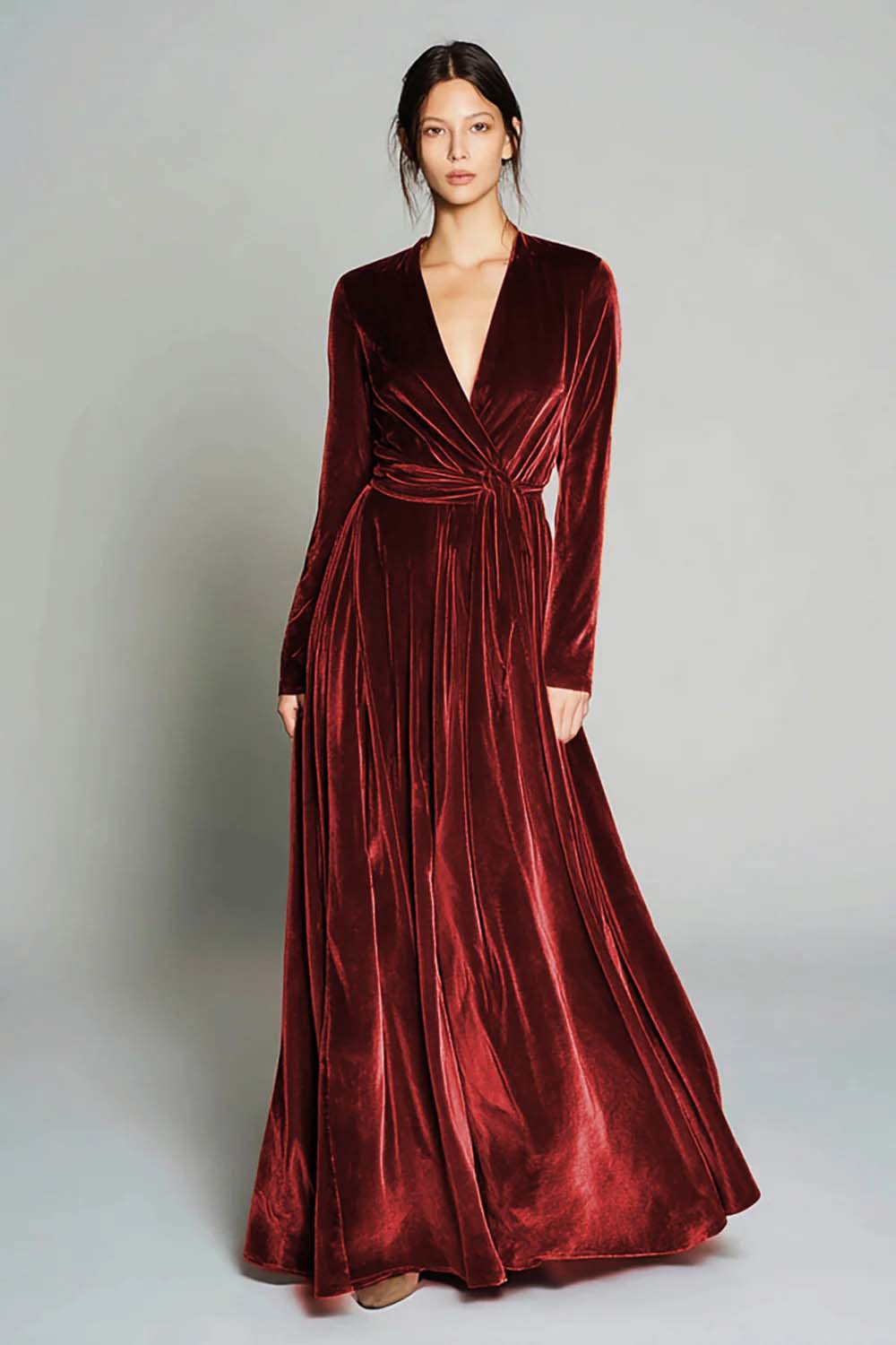 Berylove Women Brown Velvet Holiday Dress A-Line Long Sleeve V-Neck Formal Dress, Burgundy / US12 Berylove Women Brown Velvet Holiday Dress A-Line Long Sleeve V-Neck Formal Dress, Burgundy / US12