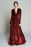Brown Velvet A-Line V-Neck Long Sleeve Holiday Dress