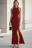 Halter Bodycon Black Tie Dress with Slit