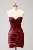 Fuchsia Sweetheart Corset Tight Homecoming Dress with Beading