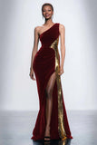 One Shoulder Velvet Sequin Mermaid Black Tie Dress With Slit