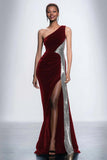 One Shoulder Velvet Sequin Mermaid Black Tie Dress With Slit
