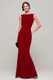 Black Sheath Bateau Neck Long Formal Dress