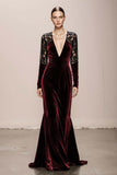 Mermaid Velvet Deep V-Neck Dark Green Evening Dress