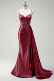 Royal Blue Mermaid Beaded Corset Prom Dress with Sash