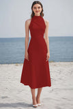 Simple Halter A Line Midi Ivory Graduation Dress