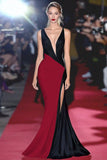 Mermaid Black&White Deep V Neck Long Gala Dress