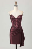 Dark Green Strapless Corset Appliqued Bodycon Homecoming Dress with Streamer