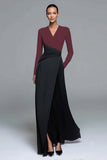 Black and White V-Neck Formal Dress with Long Sleeves