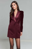 Black Peak Lapel Long Sleeve Work Dress with Belt