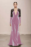 Mermaid Velvet Deep V-Neck Dark Green Evening Dress