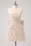 Light Yellow Strapless Floral A Line Homecoming Dress With Bow
