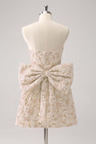 Light Yellow Strapless Floral A Line Homecoming Dress With Bow