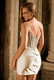 Grey Silver Beaded Corset Bodycon Strapless Homecoming Dress
