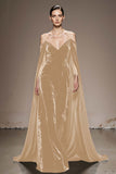 Black Off The Shoulder Velvet Evening Dress with Cloak