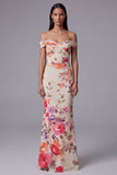 Off the Shoulder Cut Out Mermaid Black Floral Formal Dress