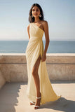 One Shoulder Ivory Engagement Dress with Slit