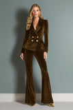2-Piece Velvet Double Breasted Royal Blue Women Business Suits