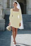 Bodycon Ivory Long Sleeve Square Neck Bridal Shower Dress