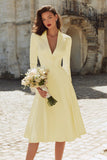 Ivory A-Line Satin V-Neck Engagement Dress