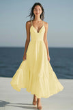 Ivory A Line Spaghetti Straps Long Holiday Dress