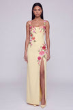 Floral Black Sheath Maxi Wedding Guest Dress with Slit