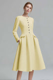 Ivory A-Line Round Neck Long Sleeve Work Dress