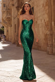 Gold Strapless Mermaid Maxi Dress With Sequins
