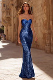 Gold Strapless Mermaid Maxi Dress With Sequins